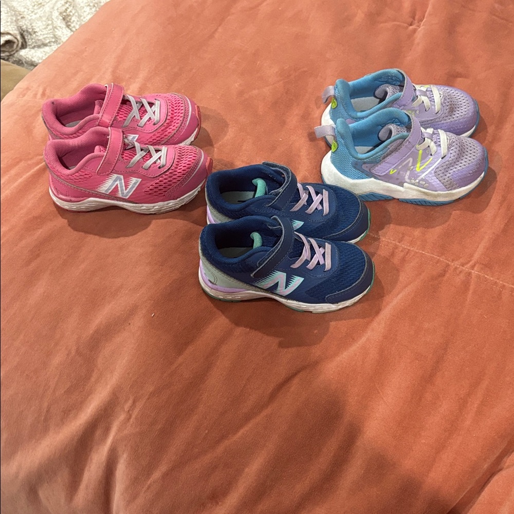 Girls New Balance toddler walker sneakers lot 3 pairs shoes size 6 7 and 8